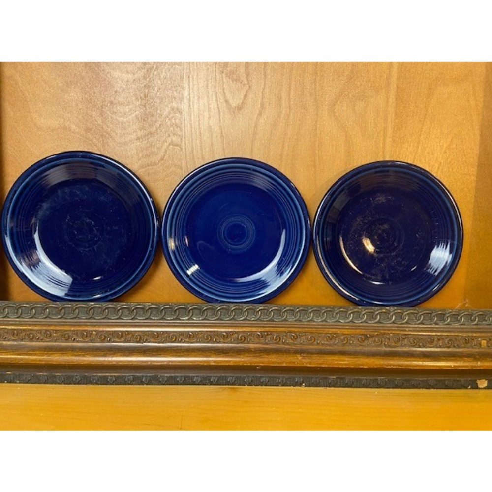 Fiesta Cobalt Blue Salad Plates Set of 3 Homer Laughlin 7.25 Inch Navy Blue